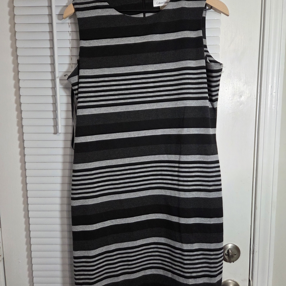 Calvin Klein Black and Gray Striped Tank Dress - Picture 2 of 5